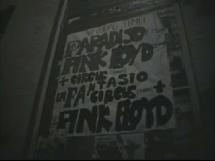 Poster Pink Floyd, still uit film over Paradiso en Fantasio 1968  